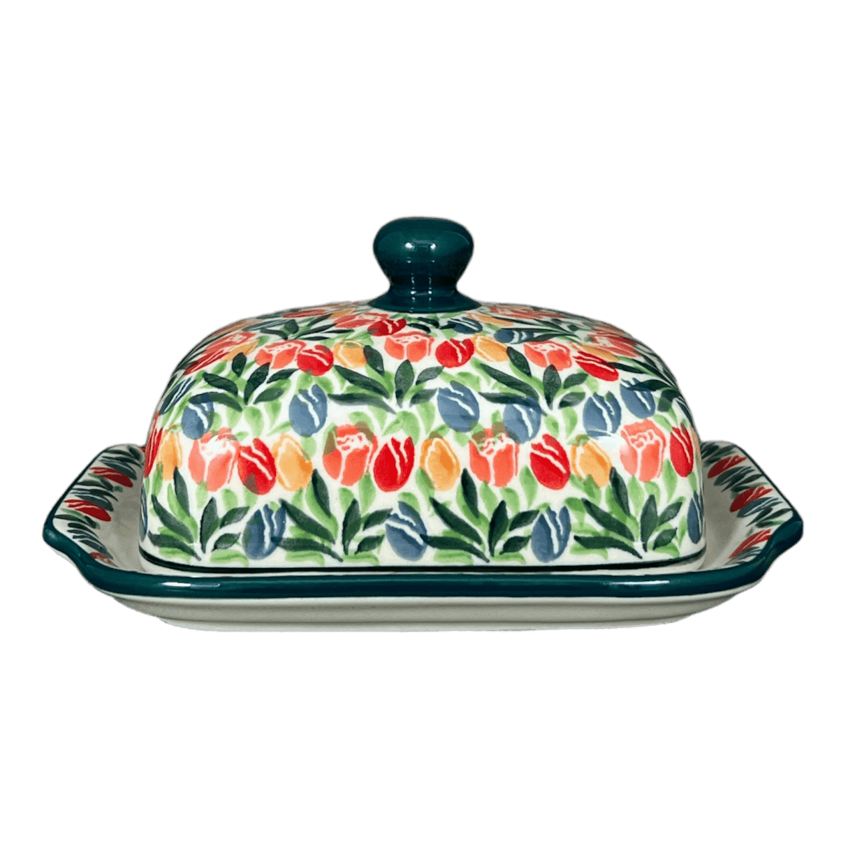 Butter Dish, 7" x 5.5" in "Tulip Burst" by Ceramika Artystyczna | A295-U4226