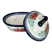 A picture of a Polish Pottery Baker, Covered, 12.5" x 10" Large in "Floral Crescent" by Zaklady | Y1158-ART237 as shown at PolishPotteryOutlet.com/products/12-5-x-10-large-covered-baker-floral-crescent-y1158-art237