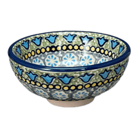 A picture of a Polish Pottery Dipping Bowl (Blue Bells) | M153S-KLDN as shown at PolishPotteryOutlet.com/products/4-25-dipping-bowl-blue-bells-m153s-kldn
