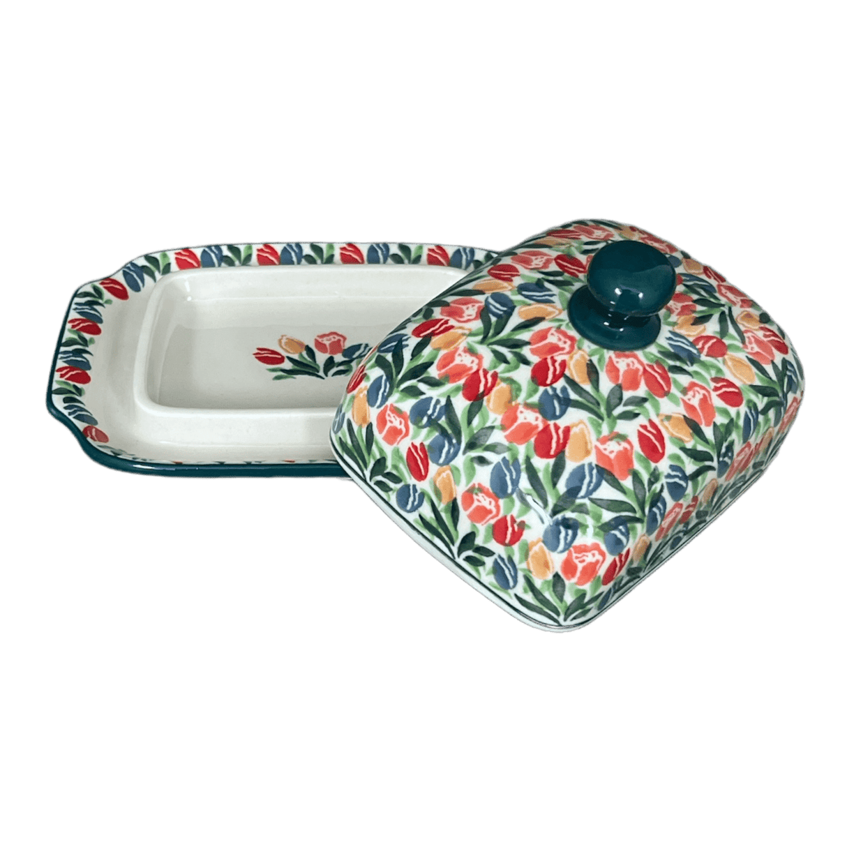 Butter Dish, 7" x 5.5" in "Tulip Burst" by Ceramika Artystyczna | A295-U4226