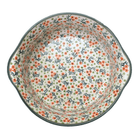 A picture of a Polish Pottery Baker, Round, Deep, 10" in "Peach Blossoms - Solid Rim" by Manufaktura | Z155S-AS46A as shown at PolishPotteryOutlet.com/products/10-deep-round-baker-peach-blossoms-solid-rim-z155s-as46a