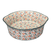 A picture of a Polish Pottery Baker, Round, Deep, 10" in "Peach Blossoms - Solid Rim" by Manufaktura | Z155S-AS46A as shown at PolishPotteryOutlet.com/products/10-deep-round-baker-peach-blossoms-solid-rim-z155s-as46a