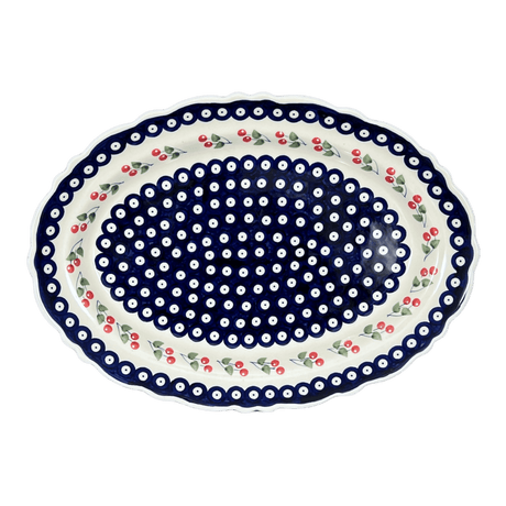 Platter, Oval, Scalloped, 16.75" x 12.25" Large in "Cherry Dot" by Manufaktura | P165T-70WI