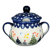 A picture of a Polish Pottery 3.5" Traditional Sugar Bowl (Festive Forest) | C015U-INS6 as shown at PolishPotteryOutlet.com/products/3-5-the-traditional-sugar-bowl-festive-forest-c015u-ins6