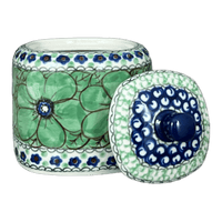 A picture of a Polish Pottery Bowl, Square, Sugar Bowl, 4" in "Green Goddess" by Ceramika Artystyczna | AF38-U408A as shown at PolishPotteryOutlet.com/products/4-sugar-bowl-green-goddess-af38-u408a