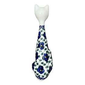 Polish Pottery Figurine, Tall Cat, 9.5", WR (WR40C) in "Pansy Storm" by W.R. Ceramika | WR40C-EZ3 Additional Image at PolishPotteryOutlet.com