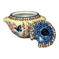 A picture of a Polish Pottery 3" Sugar Bowl (Butterfly Bliss) | C003S-WK73 as shown at PolishPotteryOutlet.com/products/3-sugar-bowl-butterfly-bliss-c003s-wk73