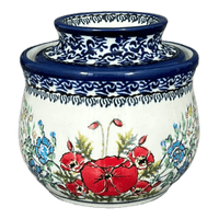 A picture of a Polish Pottery Zaklady Butter Crock (Floral Crescent) | Y1512-ART237 as shown at PolishPotteryOutlet.com/products/butter-crock-floral-crescent-y1512-art237