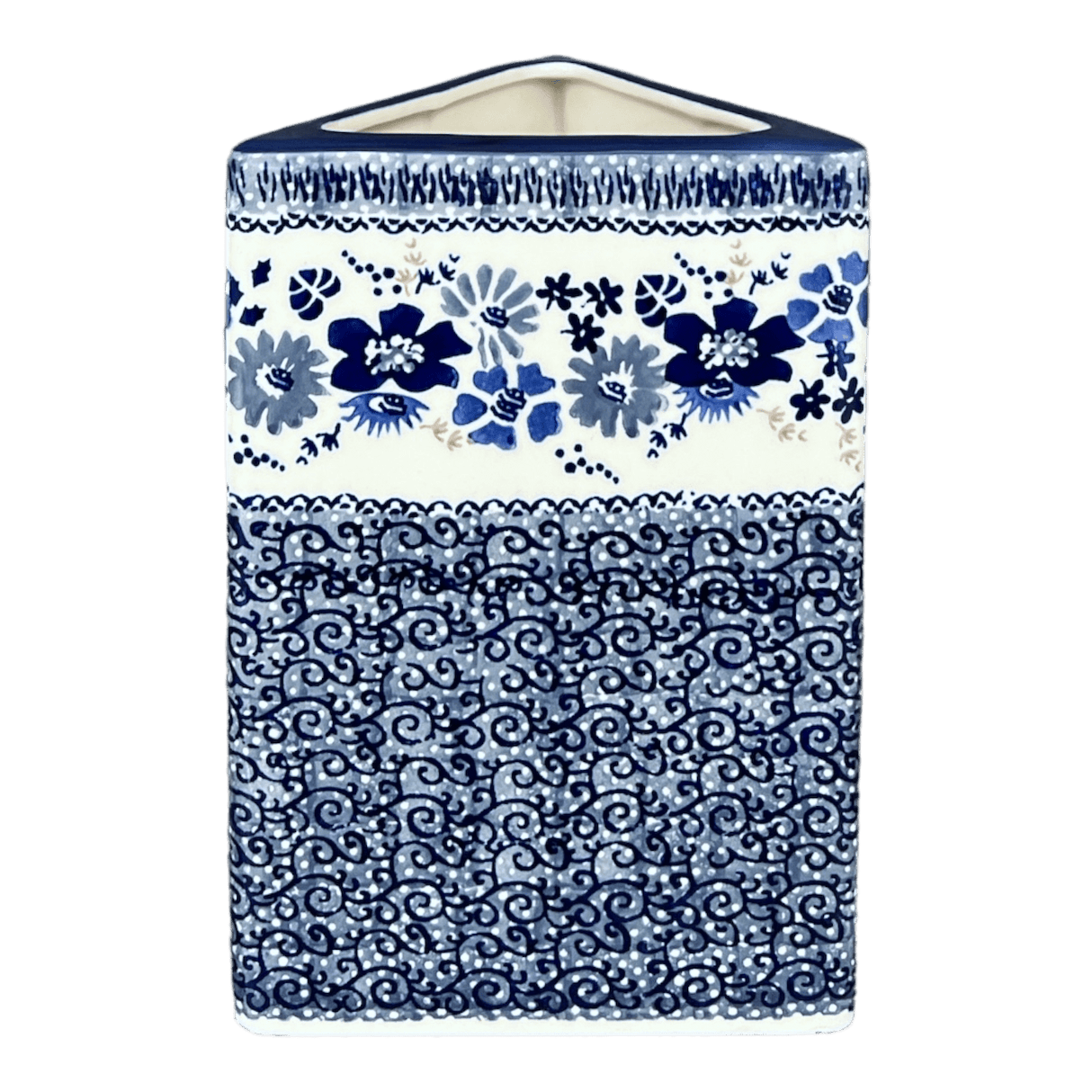 Vase, Triangular, 8" x 4.75" in "Blue Life" by Manufaktura | W027S-EO39