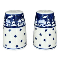 A picture of a Polish Pottery 3.75" Salt and Pepper (Winter's Eve) | S086S-IBZ as shown at PolishPotteryOutlet.com/products/3-75-salt-and-pepper-winters-eve-s086s-ibz