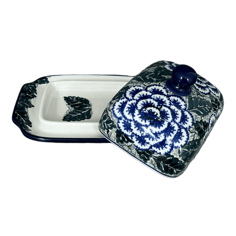 Butter Dish, 7" x 5.5" in "Blue Dahlia" by Ceramika Artystyczna | A295-U1473