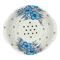A picture of a Polish Pottery Zaklady 10" Colander (Something Blue) | Y1183A-ART374 as shown at PolishPotteryOutlet.com/products/10-colander-something-blue-y1183a-art374