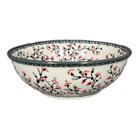 A picture of a Polish Pottery Bowl, Round, 8.5" in "Cherry Blossoms - Solid Rim" by Manufaktura | M135S-DPGJA as shown at PolishPotteryOutlet.com/products/8-5-bowl-cherry-blossoms-solid-rim-m135s-dpgja