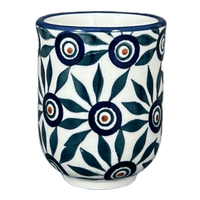 A picture of a Polish Pottery 6 oz. Wine Cup (Peacock Parade) | K111U-AS60 as shown at PolishPotteryOutlet.com/products/6-oz-wine-cup-peacock-parade-k111u-as60