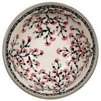 A picture of a Polish Pottery Bowl, Round, 6.75" in "Cherry Blossoms - Solid Rim" by Manufaktura | M090S-DPGJA as shown at PolishPotteryOutlet.com/products/6-75-bowl-cherry-blossoms-solid-rim-m090s-dpgja