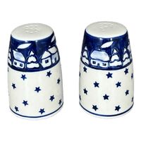 A picture of a Polish Pottery 3.75" Salt and Pepper (Winter's Eve) | S086S-IBZ as shown at PolishPotteryOutlet.com/products/3-75-salt-and-pepper-winters-eve-s086s-ibz