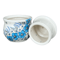 A picture of a Polish Pottery Zaklady Butter Crock (Something Blue) | Y1512-ART374 as shown at PolishPotteryOutlet.com/products/butter-crock-something-blue-y1512-art374