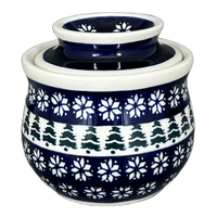 A picture of a Polish Pottery Butter Crock, 4.5" x 3.5" in "Floral Pine" by Zaklady | Y1512-D914 as shown at PolishPotteryOutlet.com/products/butter-crock-floral-pine-y1512-d914