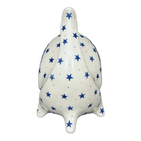 A picture of a Polish Pottery Scrubby Holder, Fish Shaped, 6.75" in "Starry Sea" by Ceramika Artystyczna | AF28-454C as shown at PolishPotteryOutlet.com/products/fish-shaped-scrubby-holder-starry-sea-af28-454c