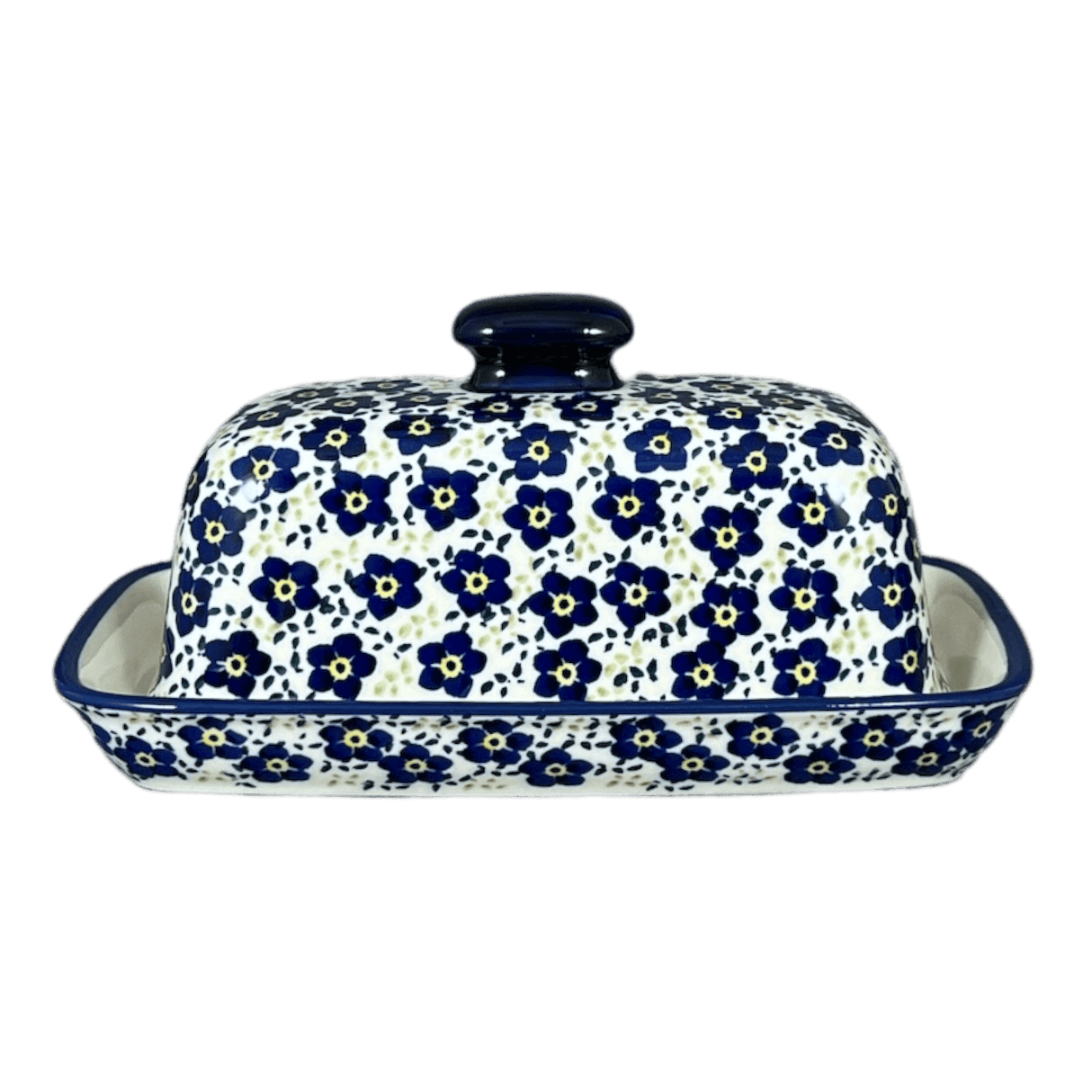 Butter Dish, American, 4" x 7.5" in "Floral Revival Blue" by Manufaktura | M074U-MKOB