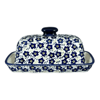 A picture of a Polish Pottery Butter Dish, American, 4" x 7.5" in "Floral Revival Blue" by Manufaktura | M074U-MKOB as shown at PolishPotteryOutlet.com/products/american-butter-dish-floral-revival-blue-m074u-mkob