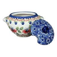 A picture of a Polish Pottery 3" Sugar Bowl (Mediterranean Blossoms) | C003S-P274 as shown at PolishPotteryOutlet.com/products/3-sugar-bowl-mediterranean-blossoms-c003s-p274