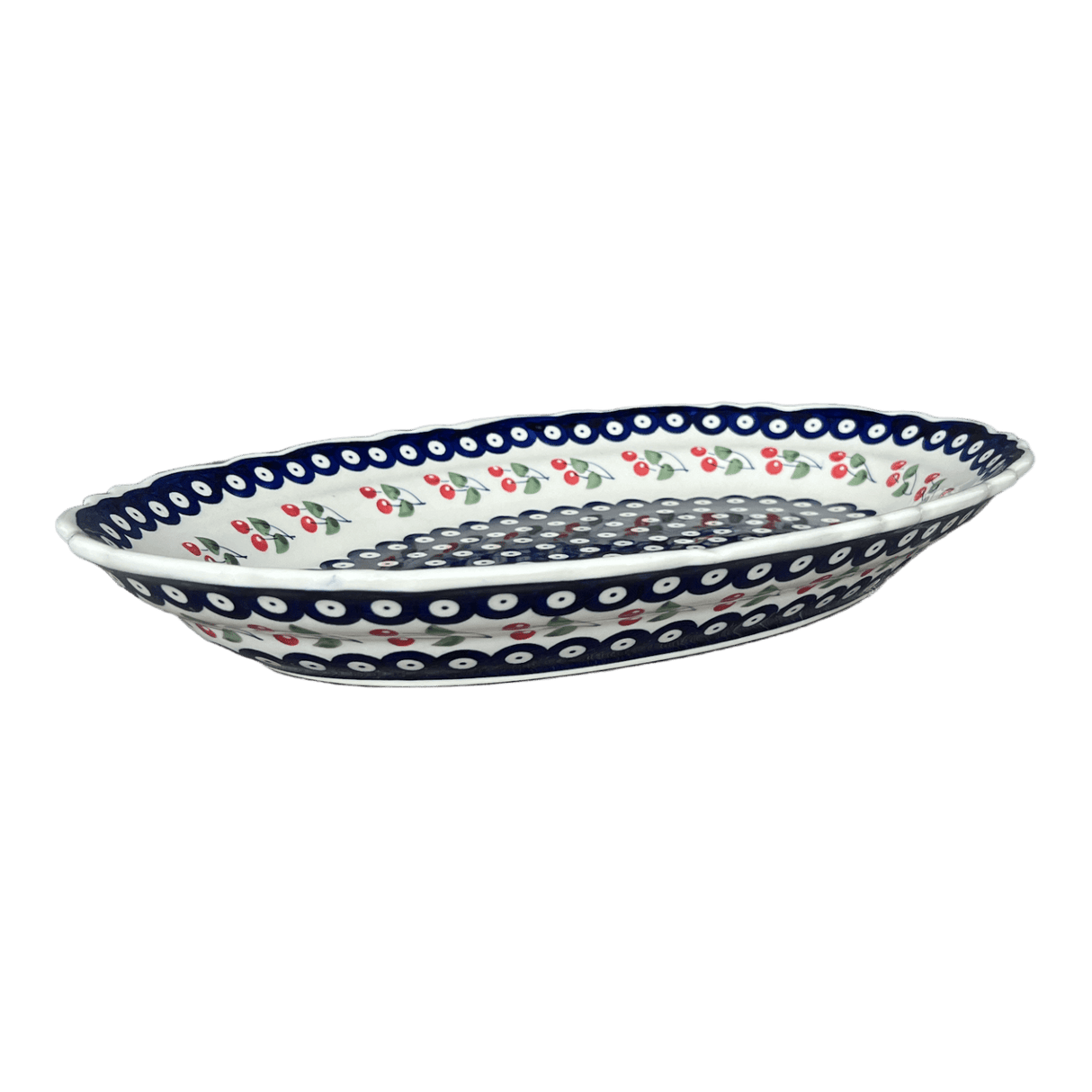 Platter, Oval, Scalloped, 16.75" x 12.25" Large in "Cherry Dot" by Manufaktura | P165T-70WI