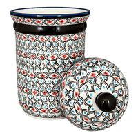 A picture of a Polish Pottery Zaklady 1 Liter Container (Beaded Turquoise) | Y1243-DU203 as shown at PolishPotteryOutlet.com/products/1-liter-container-beaded-turquoise-y1243-du203