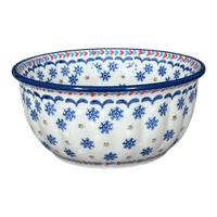 A picture of a Polish Pottery Bowl, Round, 5.5" in "Snowflake Love" by Manufaktura | M083U-PS01 as shown at PolishPotteryOutlet.com/products/5-5-bowl-snowflake-love-m083u-ps01