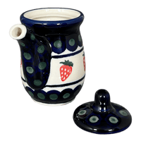 A picture of a Polish Pottery Zaklady Soy Sauce Pitcher (Strawberry Dot) | Y1947-A310A as shown at PolishPotteryOutlet.com/products/soy-sauce-pitcher-strawberry-dot-y1947-a310a