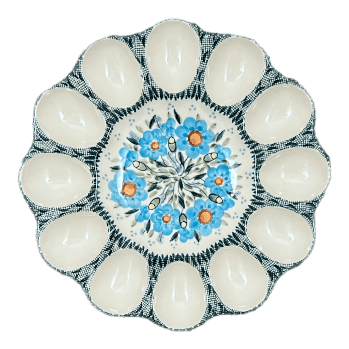 Plate, Round, Egg Plate, 10.25" in "Baby Blue Blossoms" by Manufaktura | T140S-JS49