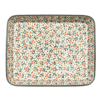 A picture of a Polish Pottery Baker, Rectangular, 10" x 13" in "Peach Blossoms - Solid Rim" by Manufaktura | P105S-AS46A as shown at PolishPotteryOutlet.com/products/10-x-13-rectangular-baker-peach-blossoms-solid-rim-p105s-as46a