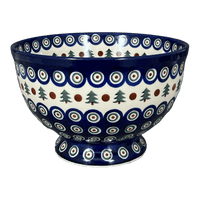 A picture of a Polish Pottery CA Deep 10" Pedestal Bowl (Peacock Pine) | A215-366X as shown at PolishPotteryOutlet.com/products/c-a-deep-10-pedestal-bowl-peacock-pine-a215-366x