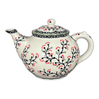 A picture of a Polish Pottery 1.5 Liter Teapot (Cherry Blossom) | C017S-DPGJ as shown at PolishPotteryOutlet.com/products/the-15-liter-teapot-cherry-blossom