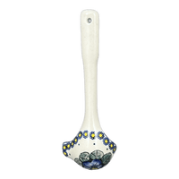 A picture of a Polish Pottery Gravy Ladle (Pansies) | L015S-JZB as shown at PolishPotteryOutlet.com/products/gravy-ladle-pansies