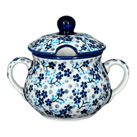 A picture of a Polish Pottery 3.5" Traditional Sugar Bowl (Scattered Blues) | C015S-AS45 as shown at PolishPotteryOutlet.com/products/3-5-the-traditional-sugar-bowl-scattered-blues-c015s-as45
