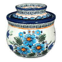 A picture of a Polish Pottery Butter Crock, 4.5" x 3.5" in "Julie's Garden" by Zaklady | Y1512-ART165 as shown at PolishPotteryOutlet.com/products/butter-crock-julies-garden-y1512-art165