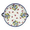 Polish Pottery Casserole, Round Dish Handles, 11", WR (WR52C) in "Strawberries & Blossoms" by W.R. Ceramika | WR52C-WR2 at PolishPotteryOutlet.com