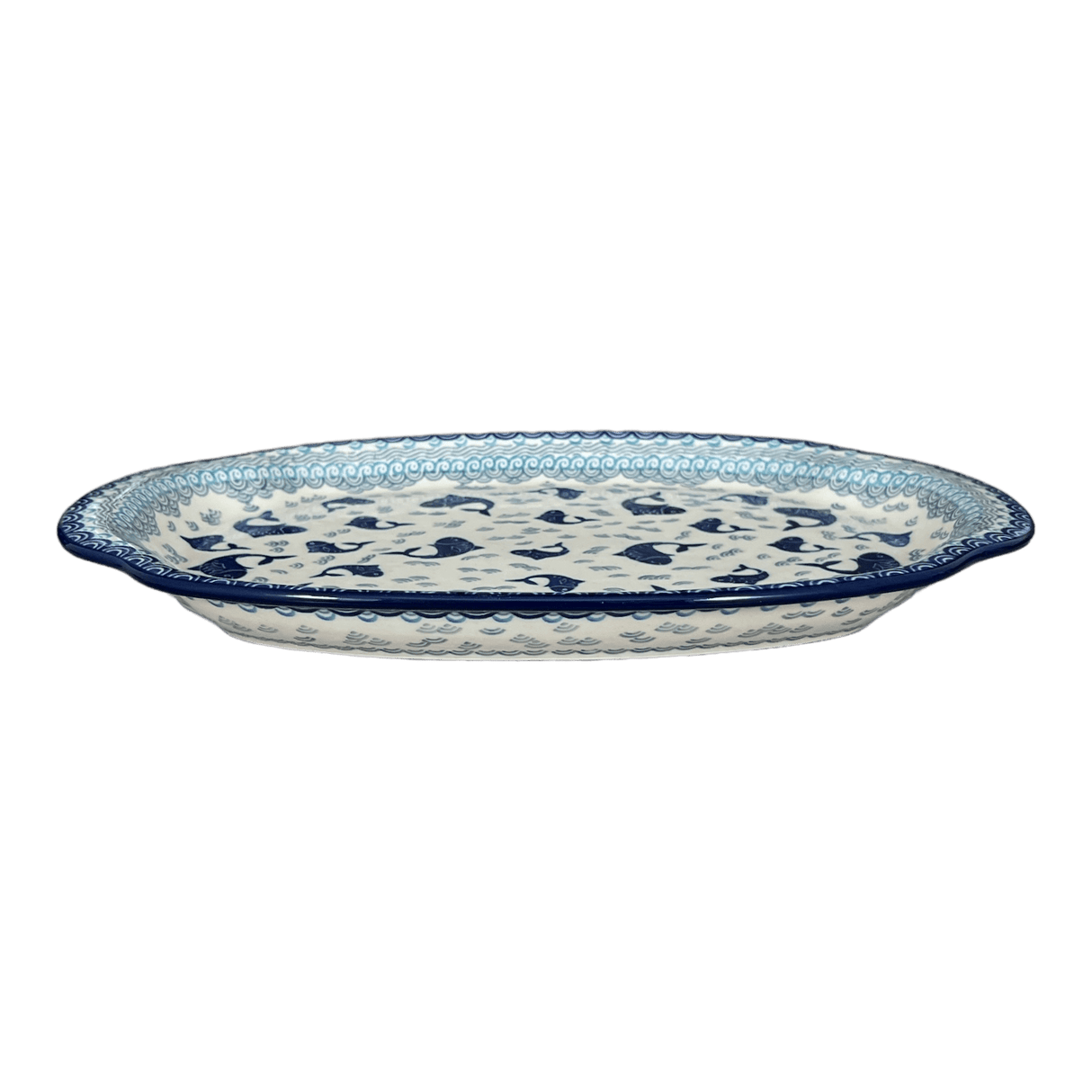 Tray, Oval, Handles, 10.75" x 15.25" in "Koi Pond" by Ceramika Artystyczna | A684-2372X