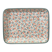 A picture of a Polish Pottery Baker, Rectangular, 9" x 11" in "Peach Blossoms - Solid Rim" by Manufaktura | P104S-AS46A as shown at PolishPotteryOutlet.com/products/9x11-rectangular-baker-peach-blossoms-solid-rim-p104s-as46a