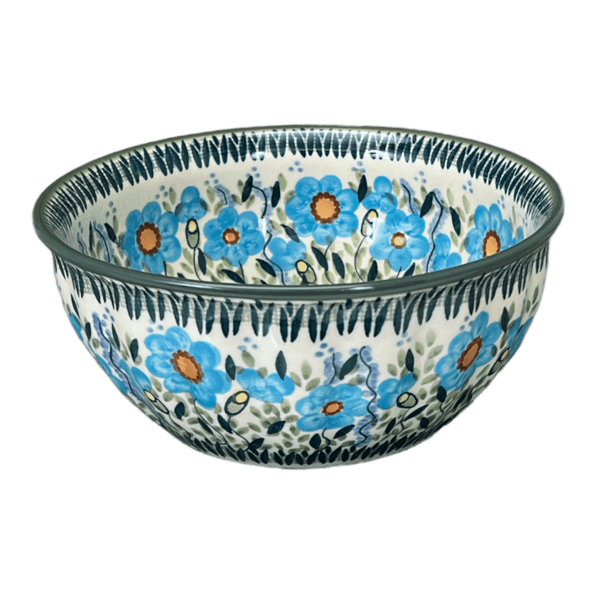 Bowl, Round, 7.75" in "Baby Blue Blossoms - Solid Rim" by Manufaktura | M085S-JS49A