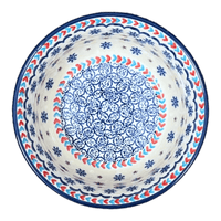 A picture of a Polish Pottery Bowl, Round, 5.5" in "Snowflake Love" by Manufaktura | M083U-PS01 as shown at PolishPotteryOutlet.com/products/5-5-bowl-snowflake-love-m083u-ps01