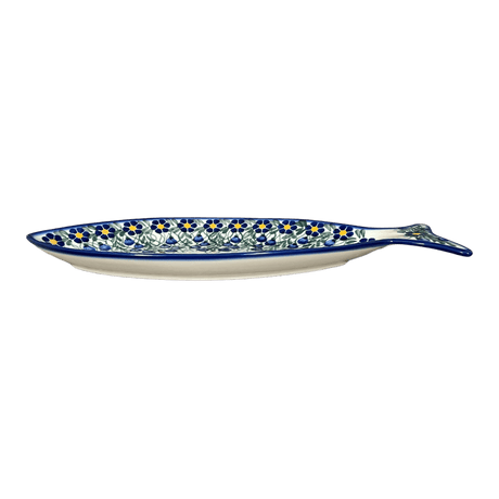 Plate, Fish-Shaped, 14.5" x 6.5", WR (WR13O) in "Modern Blue Cascade" by W.R. Ceramika | WR13O-GP1