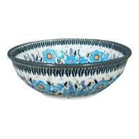 A picture of a Polish Pottery 8.5" Bowl (Baby Blue Blossoms) | M135S-JS49 as shown at PolishPotteryOutlet.com/products/8-5-bowl-baby-blue-blossoms-m135s-js49