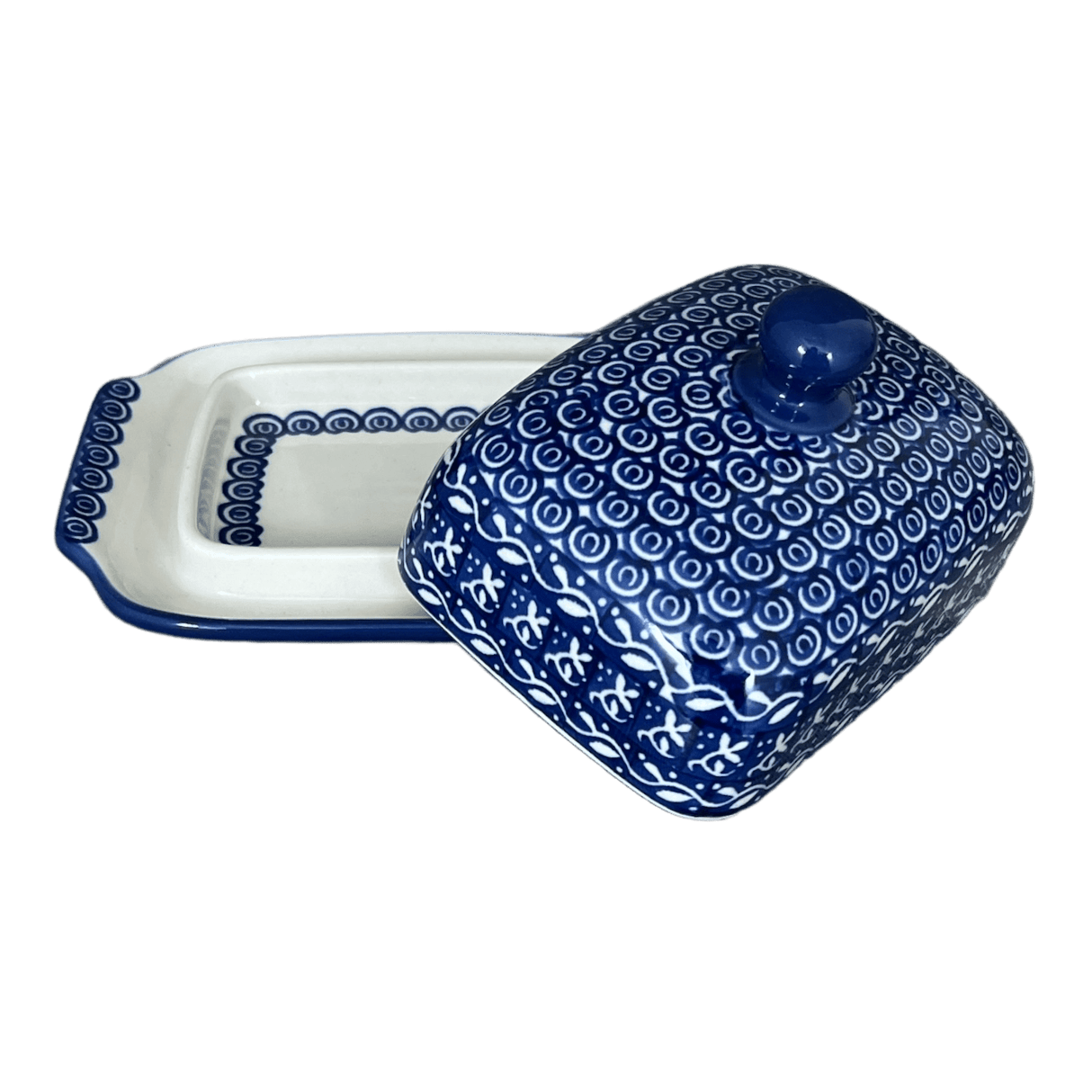 Butter Dish, 7" x 5.5" in "Wavy Blues" by Ceramika Artystyczna | A295-905X