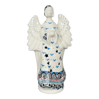 A picture of a Polish Pottery Luminary, Tall Angel, 9" in "Winter Aspen" by Ceramika Artystyczna | AC68-1995X as shown at PolishPotteryOutlet.com/products/9-tall-angel-luminary-winter-aspen-ac68-1995x