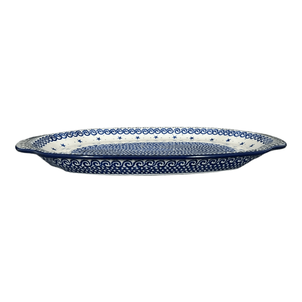 Tray, Oval, Handles, 10.75" x 15.25" in "Starry Sea" by Ceramika Artystyczna | A684-454C