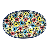 A picture of a Polish Pottery Oval Dish, 8.5" x 13.75", WR (WR13E) in "Bold Rainbow" by W.R. Ceramika | WR13E-WR55 as shown at PolishPotteryOutlet.com/products/wr-8-5-x-13-75-oval-dish-bold-rainbow-wr13e-wr55