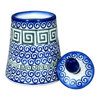 A picture of a Polish Pottery Bowl, Round, Opus, Sugar Bowl, 5.5", WR (WR9D) in "Greek Columns" by W.R. Ceramika | WR9D-NP20 as shown at PolishPotteryOutlet.com/products/5-5-opus-sugar-bowl-greek-columns-wr9d-np20