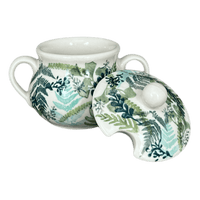 A picture of a Polish Pottery 3.5" Traditional Sugar Bowl (Scattered Ferns) | C015S-GZ39 as shown at PolishPotteryOutlet.com/products/3-5-the-traditional-sugar-bowl-scattered-ferns-c015s-gz39